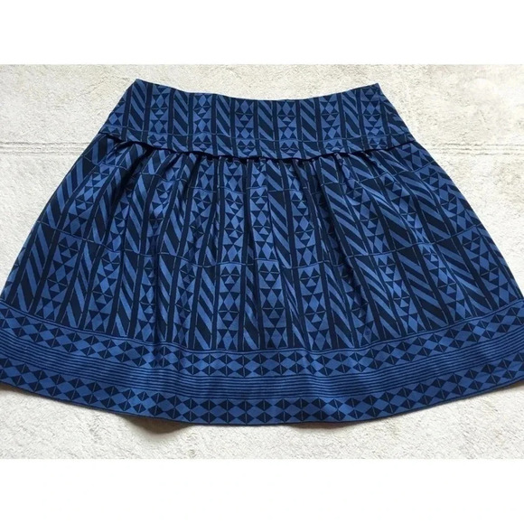 Madewell | 100% Silk Skyline Skirt Blue Geometric Print Size 2 XS - Picture 4 of 9